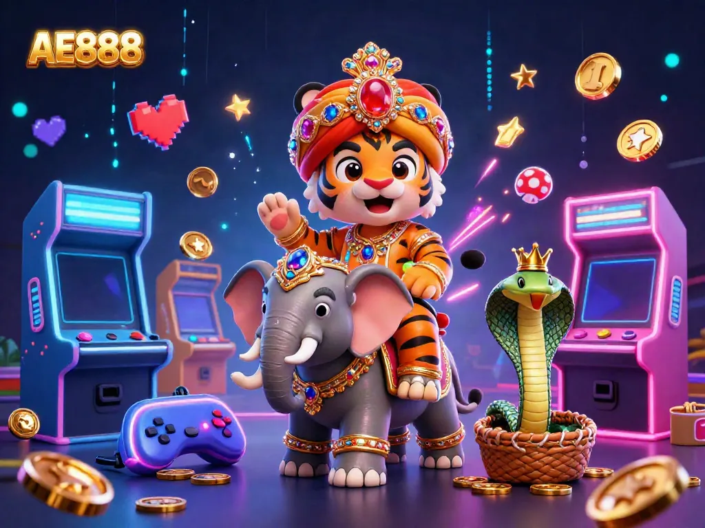 Experience the excitement of AE888 with a vibrant casino scene featuring stunning characters and game elements.