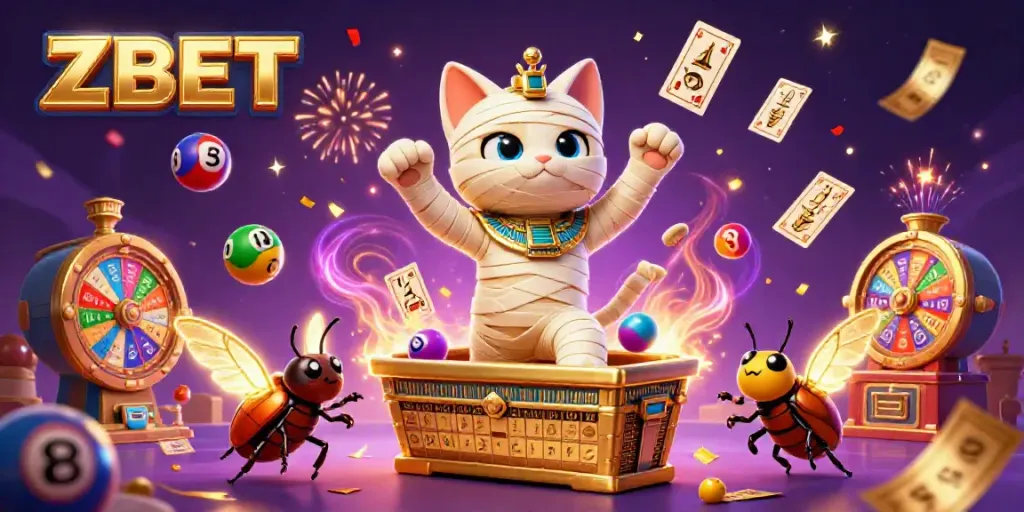 Experience thrilling luck with ZBET's captivating gaming atmosphere in this dynamic 3D scene.