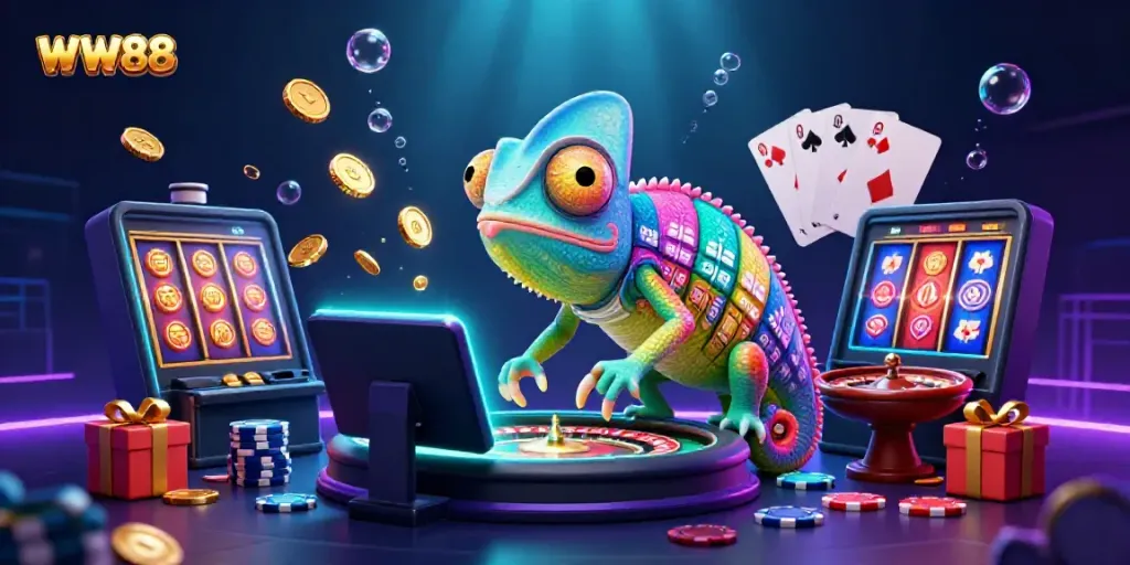 Experience the thrill of WW88 at a vibrant casino illustrated scene.