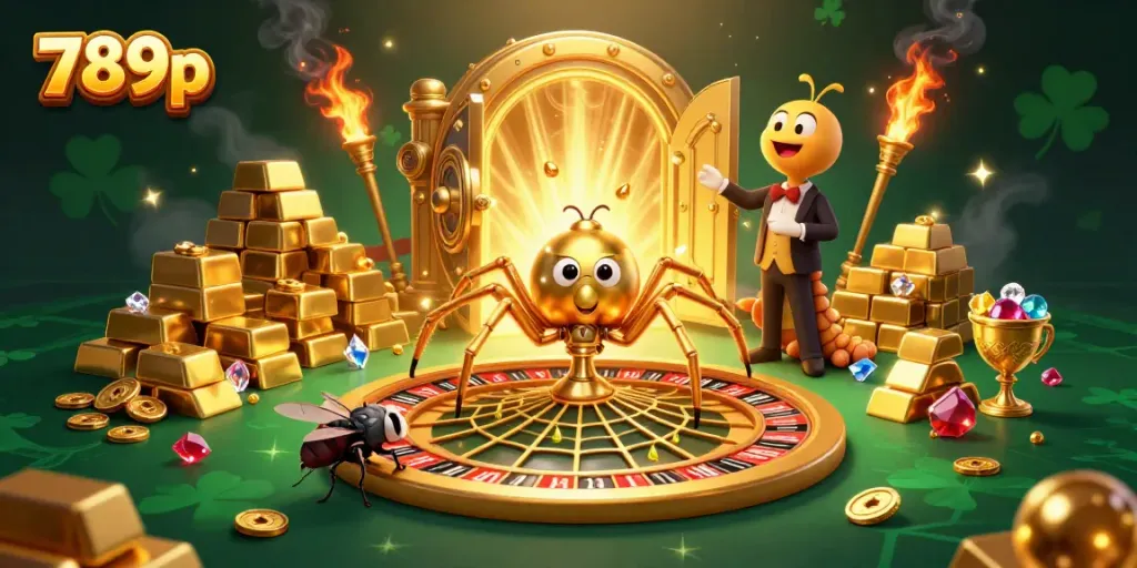 Place bets with excitement at 789p, featuring a lively roulette wheel and treasure elements.