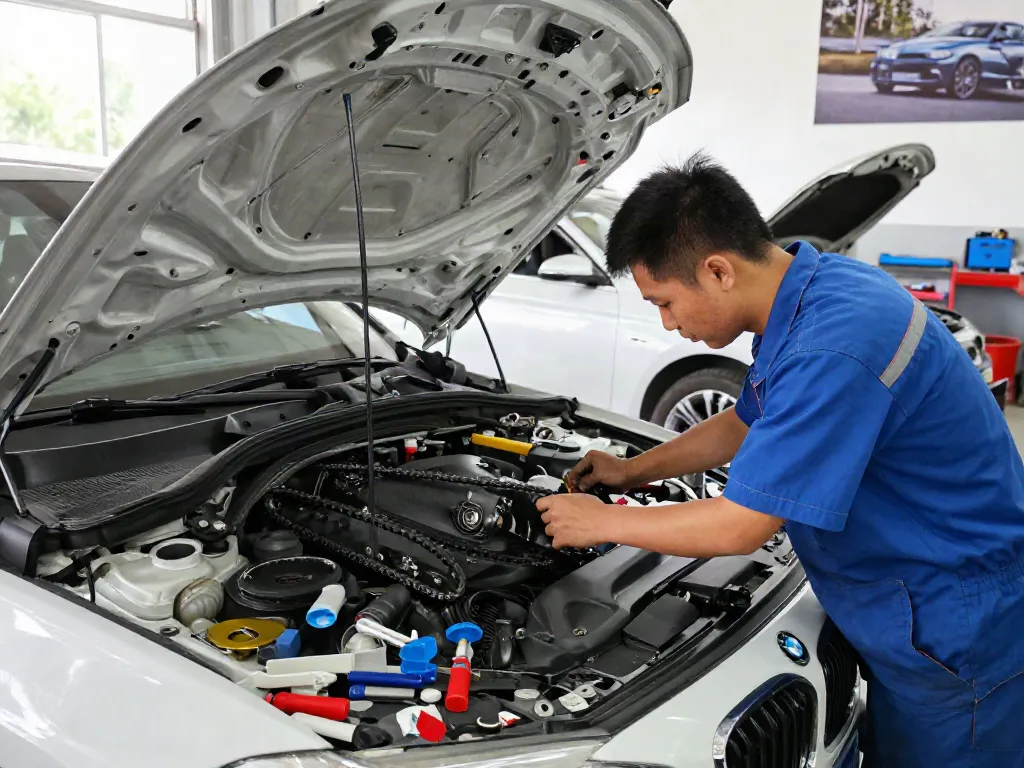 BMW Steuerkette Wechsel in Hannover von einem Mechaniker in der Werkstatt durchgeführt.