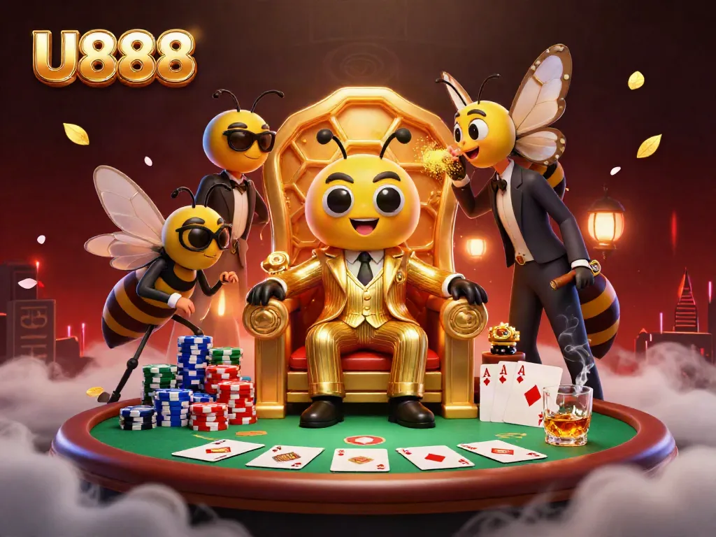 Join the buzzing action at U888 with a lively casino scene centered around vibrant poker gameplay.