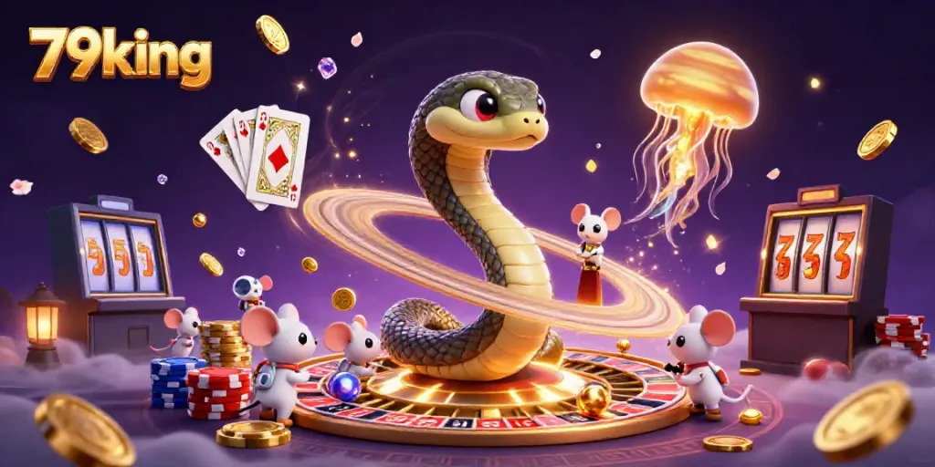Bet with 79king in an exciting 3D casino scene featuring a Saturn ring snake roulette and gold coins