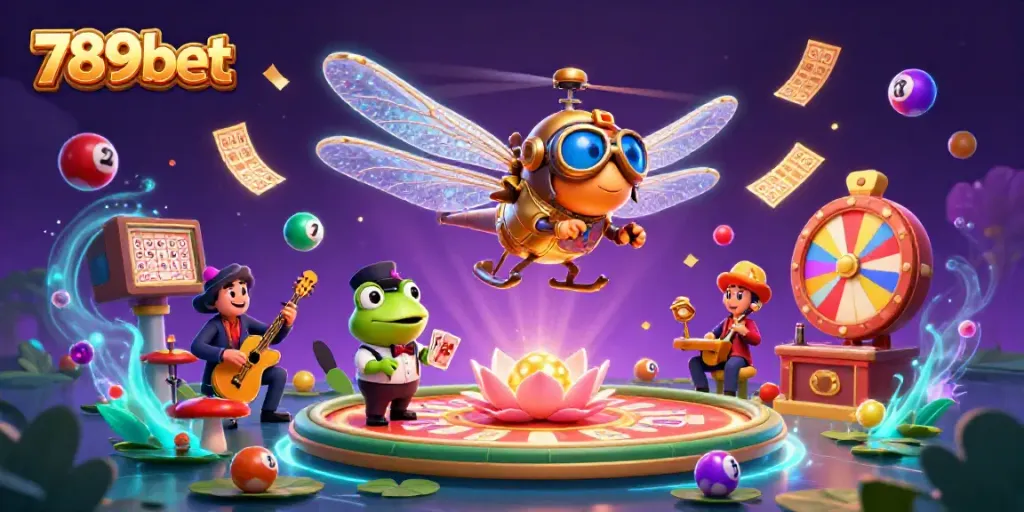 Join the action with 789bet in this lively casino scene showcasing card games and vibrant lottery elements.