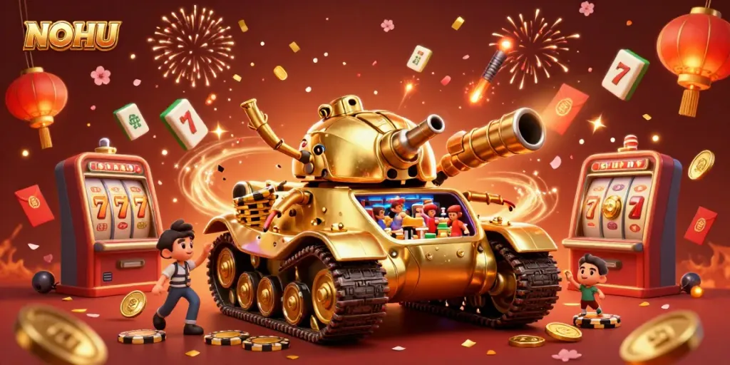Experience the thrilling world of NOHU with the golden tank casino scene bursting with excitement and vibrant elements.
