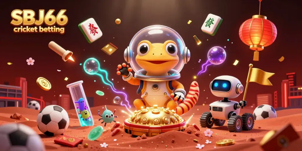 Engage in SBJ66 cricket betting with exciting features and vibrant casino-themed illustration.
