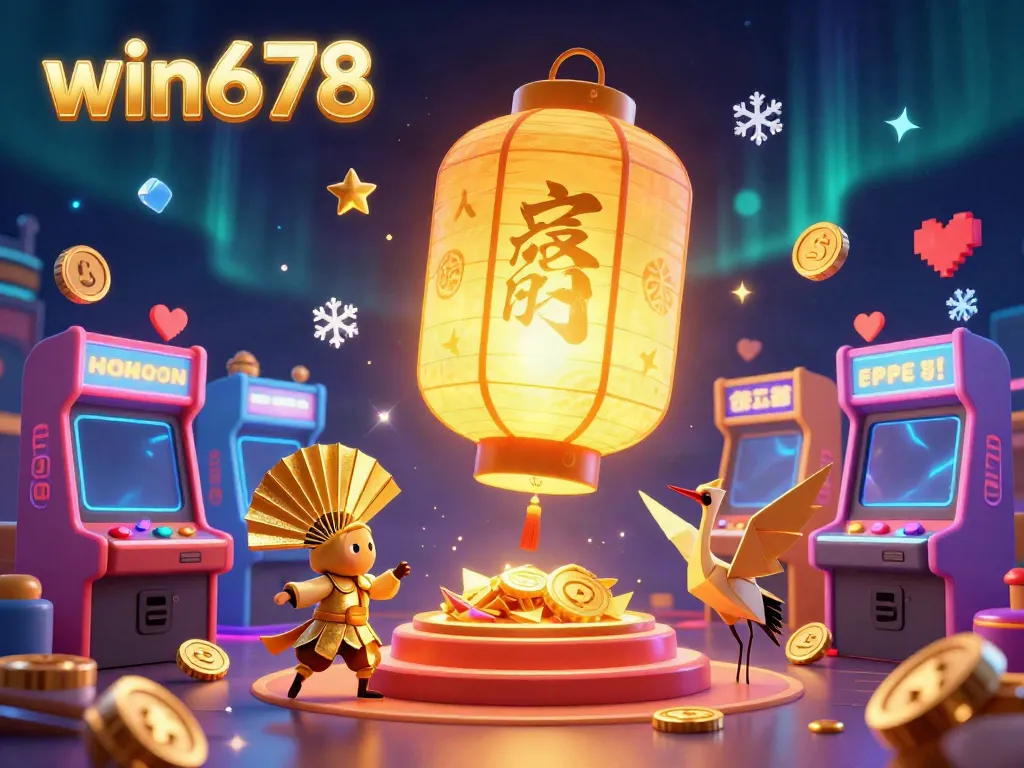 Experience the lively atmosphere of the win678 casino with glowing characters and vibrant gaming elements.