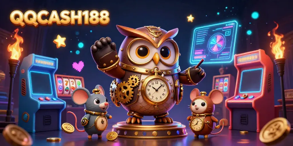 Experience top-tier gaming with QQCASH188 in this vibrant steampunk casino scene.