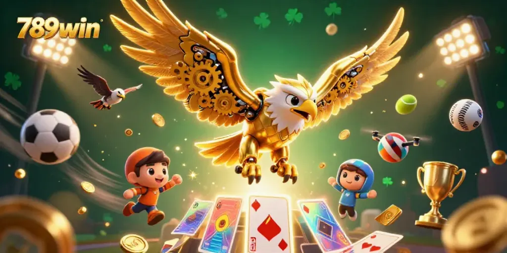 Win big with 789win's thrilling gaming experience, featuring an eagle soaring through dynamic gameplay.