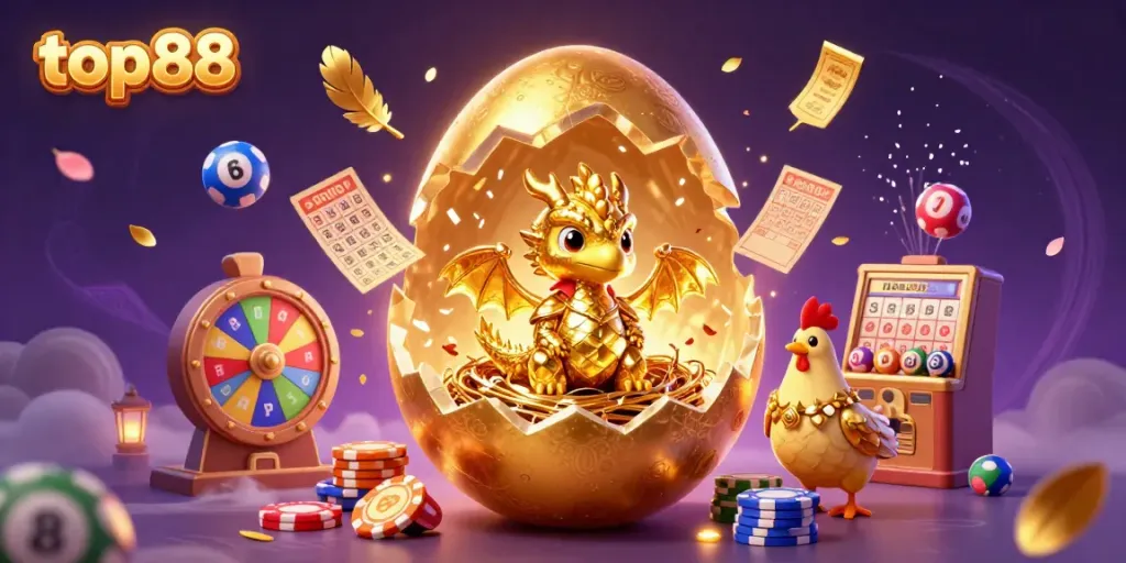 Engage with top88's thrilling dragon-themed casino game featuring dynamic lottery elements and action.