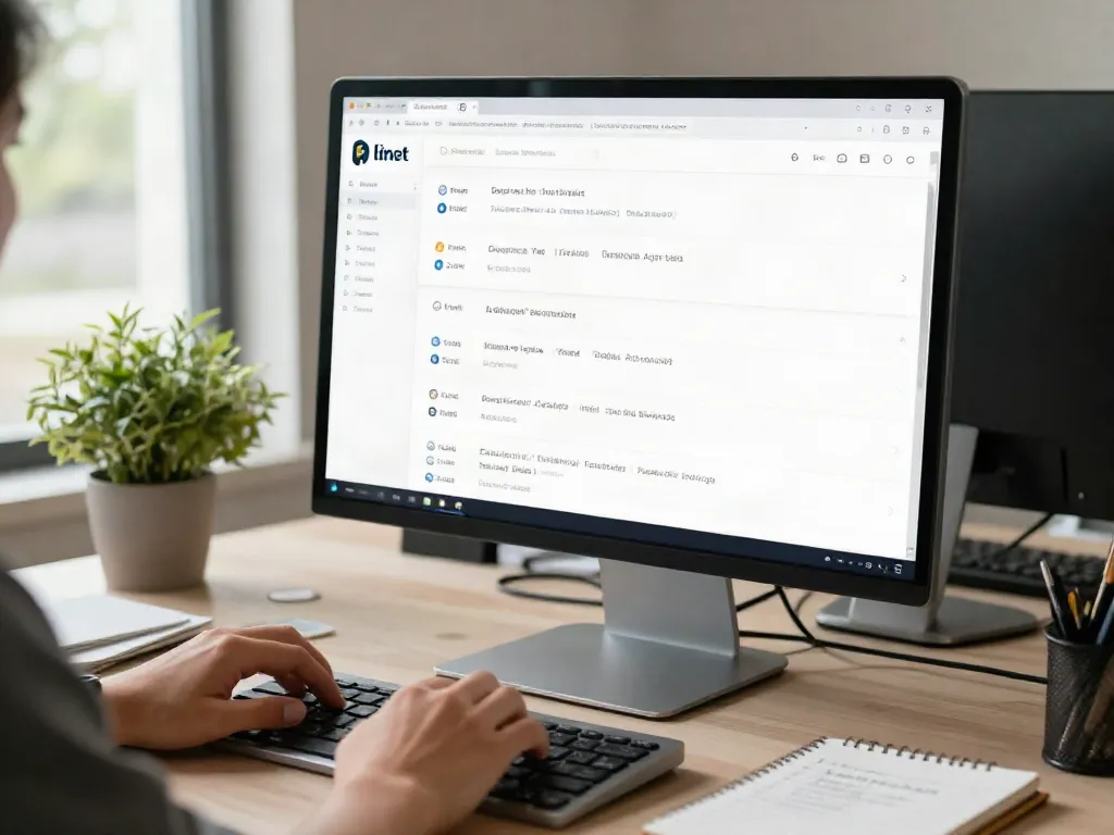 Engaging digital workspace featuring a user exploring a 링크사이트 directory on a computer screen for seamless online navigation.