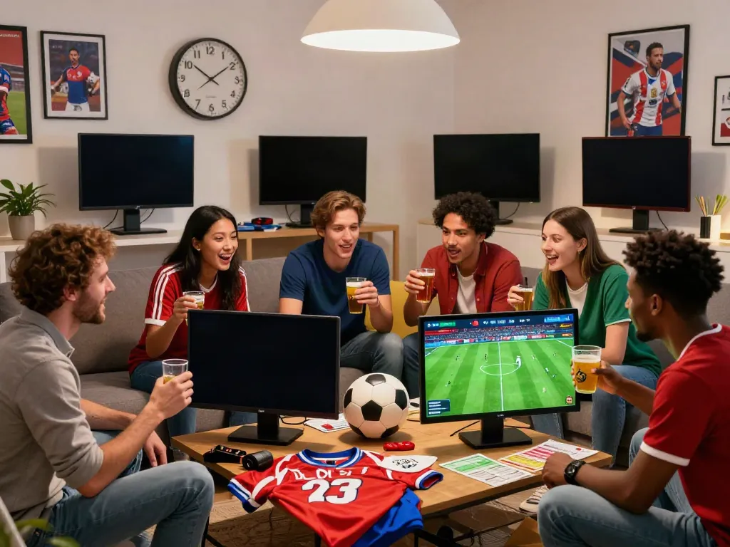 Group enjoying sports betting experience on WWBOLA while watching live soccer matches.