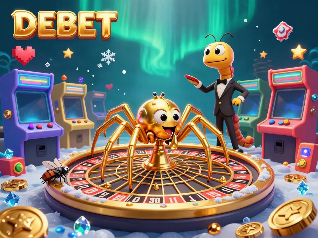 Engage in DEBET gambling action with colorful elements set in a vibrant casino illustration.