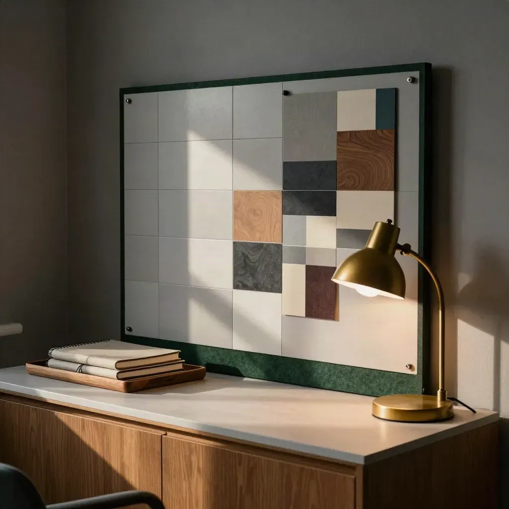 Warm operations nook with rhythm board tiles, notebooks, and soft late-afternoon light.
