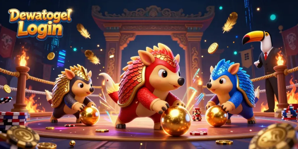 Dewatogel Login engaging scene with rival pangolins and casino elements creating dynamic gameplay.