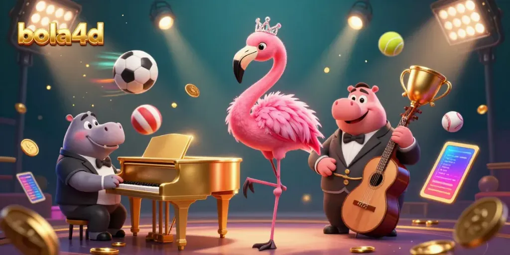 Experience vibrant gameplay at bola4d with charismatic characters and dynamic elements in a lively casino scene.