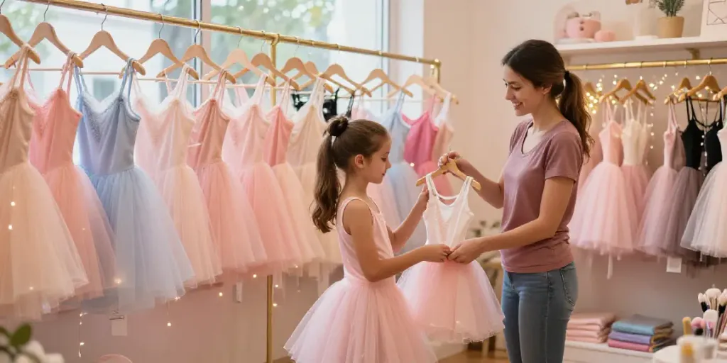 Colorful tutus on display in a joyful tutu store.