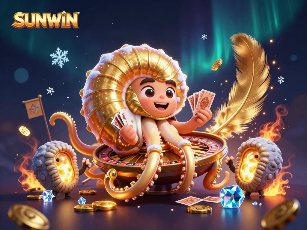 Experience the thrill of SUNWIN with a giant nautilus roulette wheel and glowing ammonite companions.