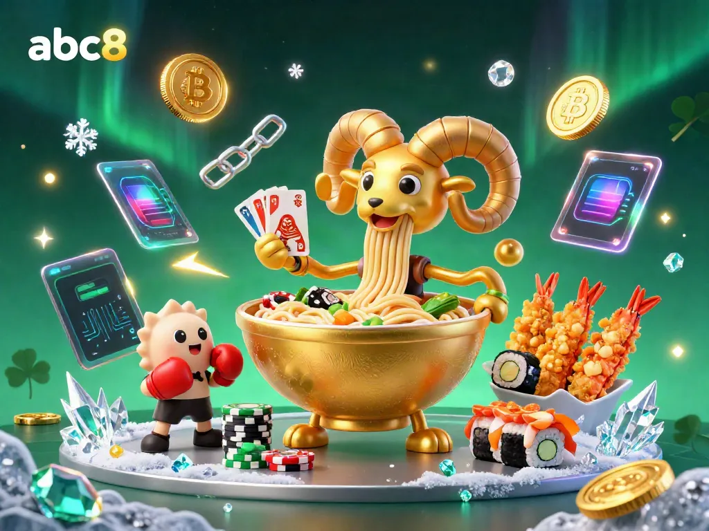 Engage in exciting gameplay with abc8 featuring a vibrant 3D cartoon illustration of casino characters and crypto elements.