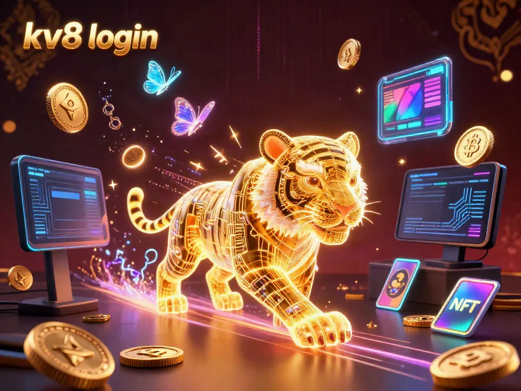 Experience smooth kv8 login access in a vibrant digital casino landscape with neon elements.