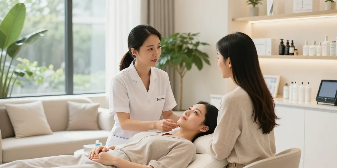 Consultation for Augenringe entfernen treatment in a serene beauty clinic.