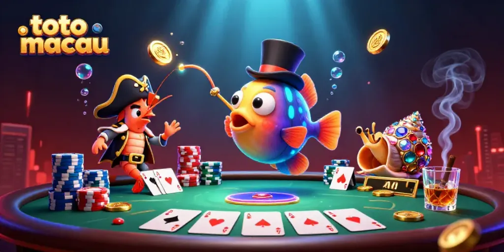 Visualisasi menarik tentang toto macau dengan karakter unik dan elemen permainan.