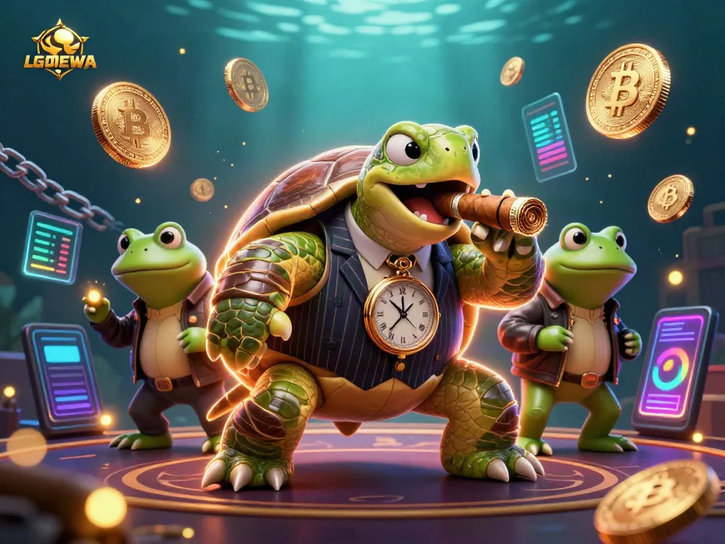LGODEWA platform showcasing a cartoon turtle mobster with currency cigars, vibrant casino theme.