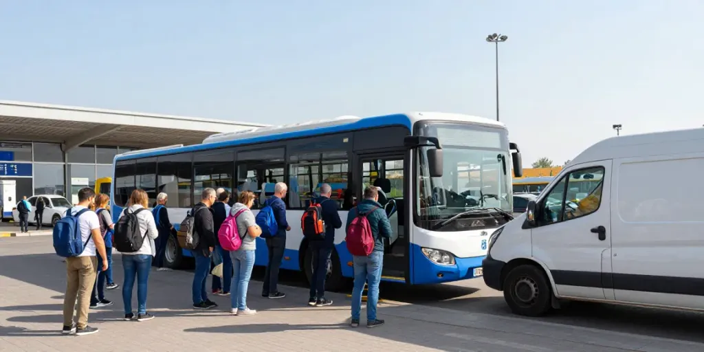 Transport internațional Moldova: Pasageri pe cale de a pleca într-o călătorie confortabilă către Europa.