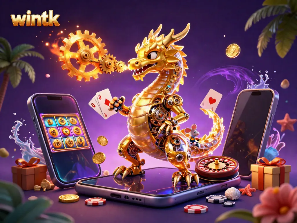 Experience thrilling casino action with wintk's vibrant dragon and gaming elements in a magical setting.
