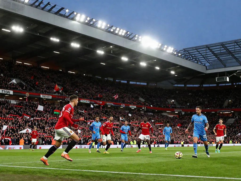 Manchester United vs Liverpool 10 นัดล่าสุด match scene with players competing and passionate fans in the stadium.