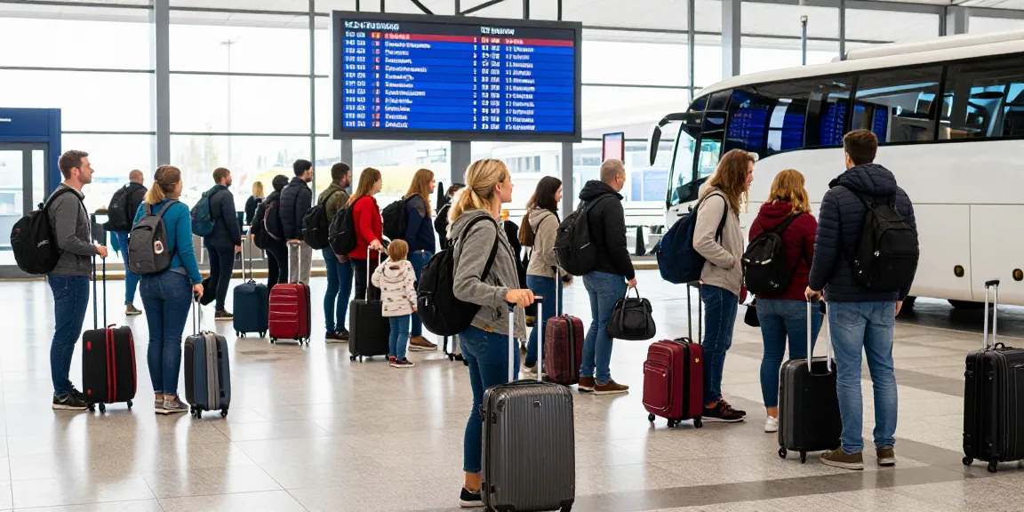 Transport internațional Moldova - pasageri așteptând autobuzul pentru Europa, atmosferă vibrantă la terminal.