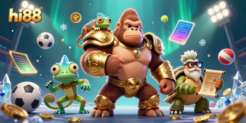 Experience the thrill of hi88 with dynamic characters and sports betting elements in an engaging casino scene.