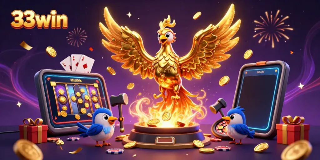 Experience exhilarating excitement with 33win's vibrant casino elements and golden phoenix!