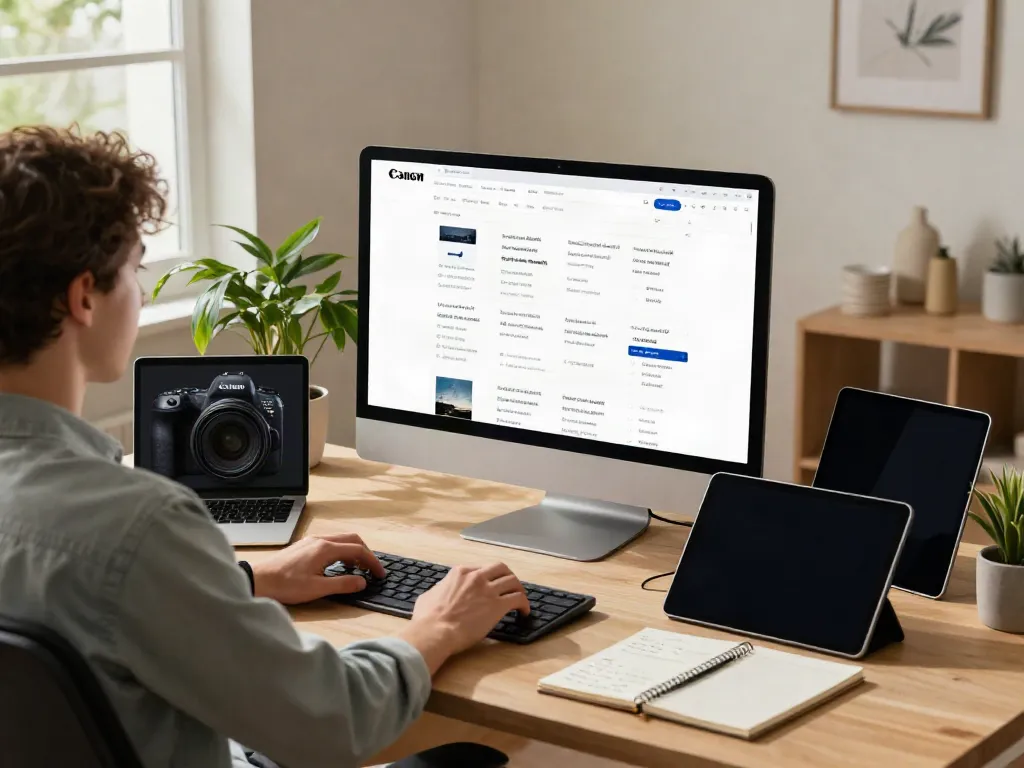 Engaged user exploring 링크사이트 in a well-organized home office with modern digital devices.