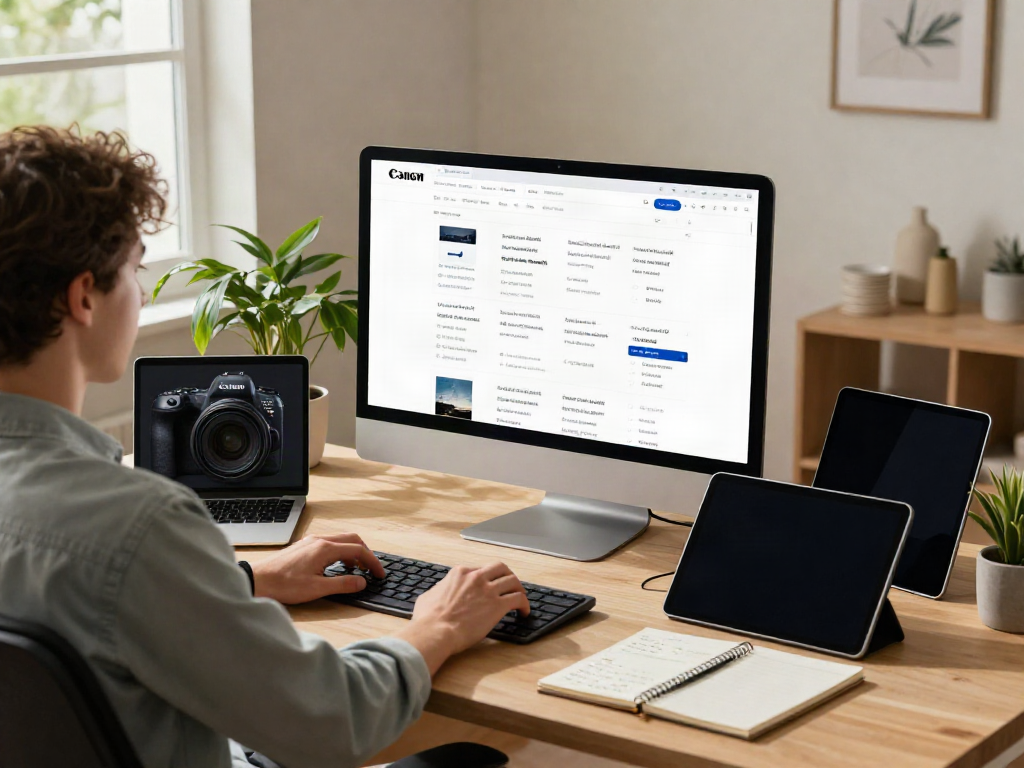 Engaged user exploring 링크사이트 in a well-organized home office with modern digital devices.